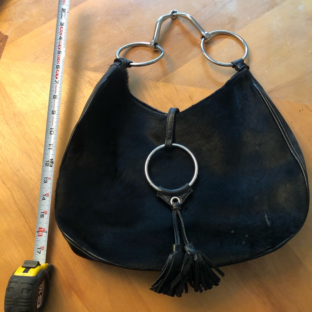 Equestrian inspired pony and lamb skin handbag